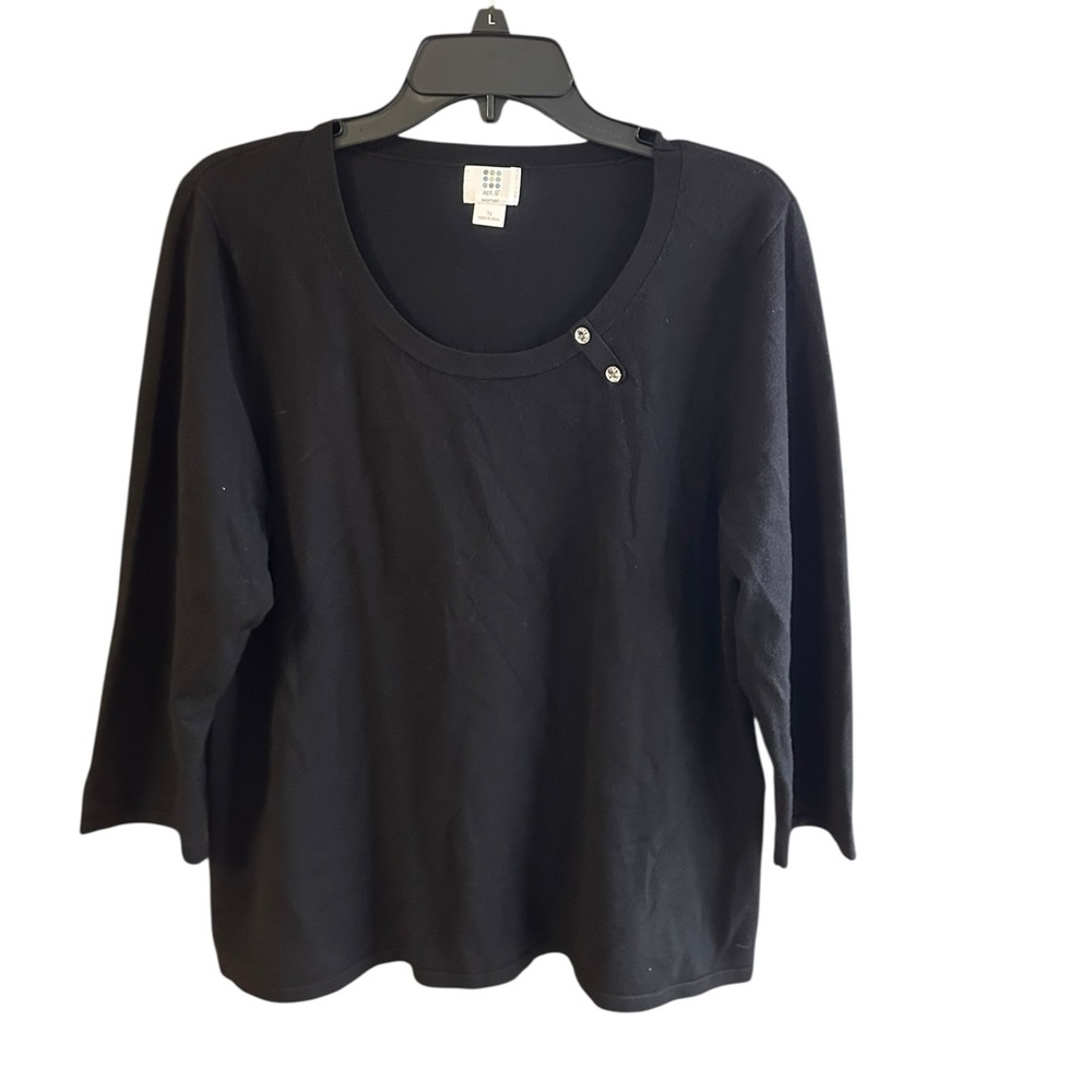 Apt. 9 Woman black knit sweater faux diamond studs along neckline Sz 1X